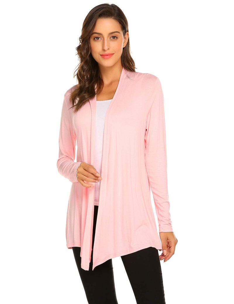 Newchoice Womens Summer Casual Lightweight Long Sleeve Cardigans Soft Drape Open Front Kimono Cardigans Coverups (Light Pink, S) - Image 3
